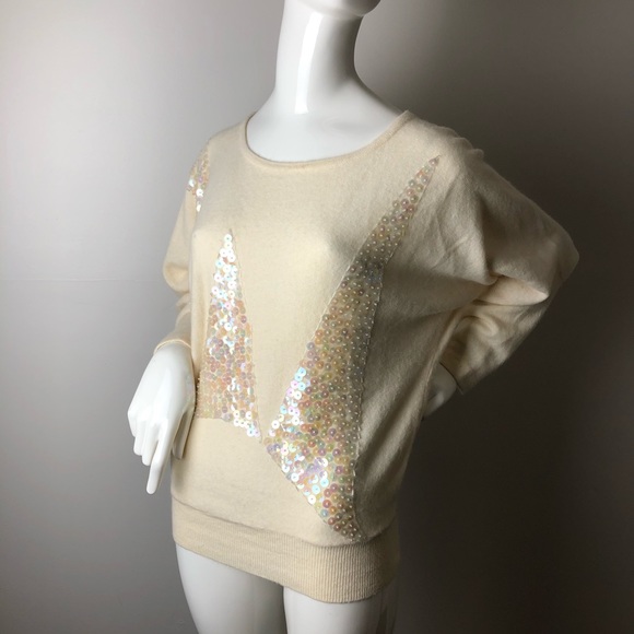 Vintage Sweaters - Vintage Angora Blend Pullover 80’s Sequins Cream M